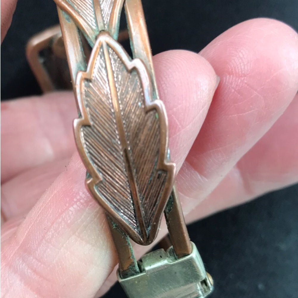 Vintage Copper Leaf Hinged Bracelet